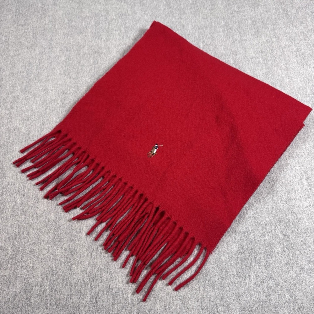 POLO‎ RALPH LAUREN Signature Italian Wool Red Scarf with Pony